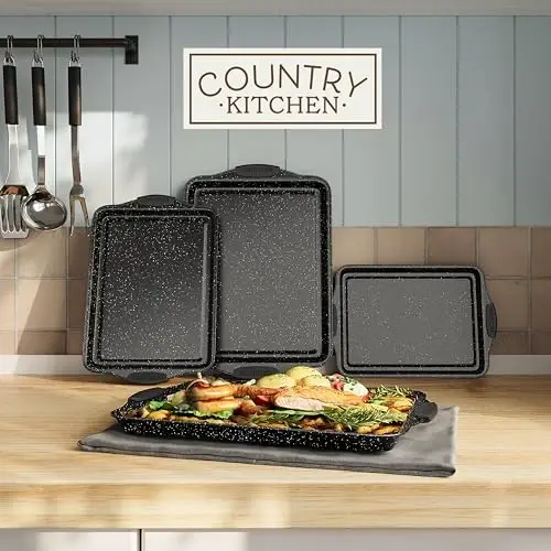 Country Kitchen Nonstick Stackable Bakeware Set - Heavy Duty, Durable, Easy Release Baking Set, Black, 4 Pcs - 3