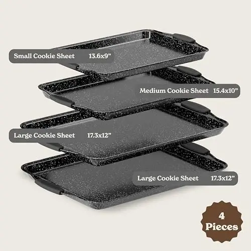 Country Kitchen Nonstick Stackable Bakeware Set - Heavy Duty, Durable, Easy Release Baking Set, Black, 4 Pcs - 2
