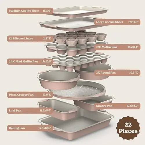 Country Kitchen Nonstick Stackable Bakeware Set - Durable, Easy Release Baking Set- 22 Pc. Includes Silicone Muffin Cups - COUNTRY KITCHEN (1)