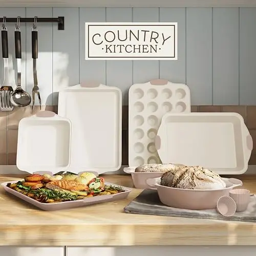 Country Kitchen Nonstick Stackable Bakeware Set - Durable, Easy Release Baking Set- 22 Pc. Includes Silicone Muffin Cups - 3