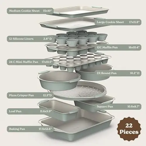 Country Kitchen Yapışmaz İstiflenebilir Pişirme Kabı Seti - Dayanıklı, Kolay Çıkarılan Pişirme Seti - 22 Parça. Silikon Muffin Kalıpları İçerir - COUNTRY KITCHEN (1)