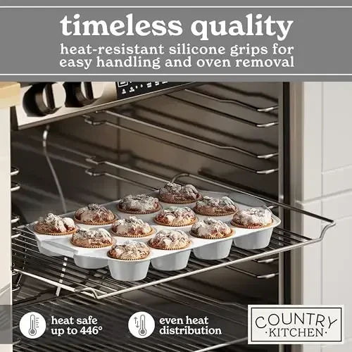 Country Kitchen yopishmaydigan, taxlanadigan pishiriqlar to'plami - Og'ir yukga bardoshli, mustahkam, oson ajraladigan pishirish to'plami, kumush, 10 dona - 4