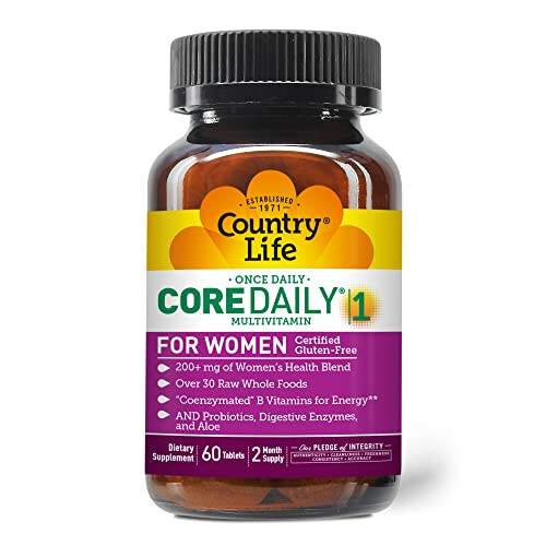 Country Life Core Daily-1 Ayollar uchun Multivitaminlar, Energiya qo'llab-quvvatlash, 60 tabletka, 2 oylik ta'minot - 1