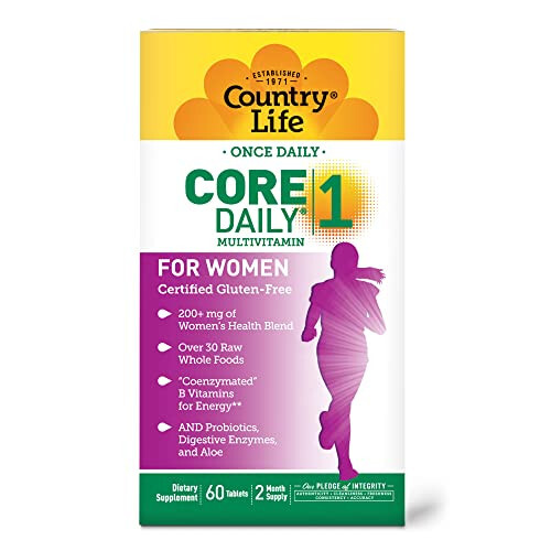 Country Life Core Daily-1 Ayollar uchun Multivitaminlar, Energiya qo'llab-quvvatlash, 60 tabletka, 2 oylik ta'minot - 4