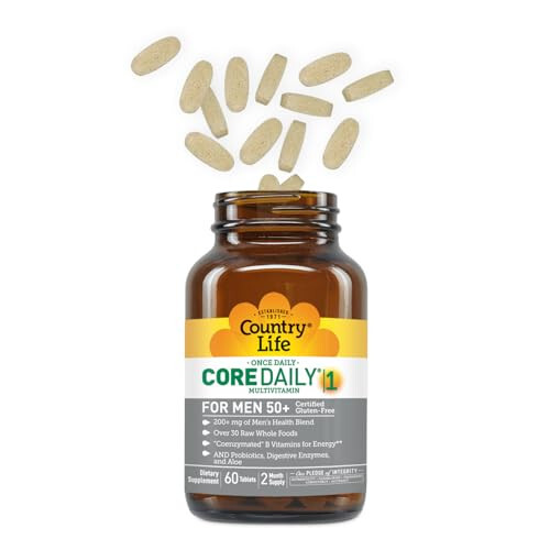 Country Life Core Daily-1 Ko'p Vitaminlar Erkaklar Uchun 50+ - Erkaklar uchun Kunlik Ko'p Vitaminlar Vitaminlar, Minerallar, Ovqat Hazm Qilish Fermentlari, Probiotiklar va To'liq Oziq-ovqatlar bilan - Glutensiz Sertifikatlangan - 2