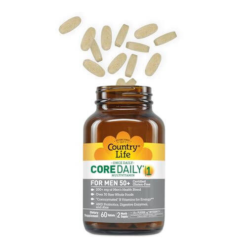 Country Life Core Daily-1 Ko'p Vitaminlar Erkaklar Uchun 50+ - Erkaklar uchun Kunlik Ko'p Vitaminlar Vitaminlar, Minerallar, Ovqat Hazm Qilish Fermentlari, Probiotiklar va To'liq Oziq-ovqatlar bilan - Glutensiz Sertifikatlangan - 2