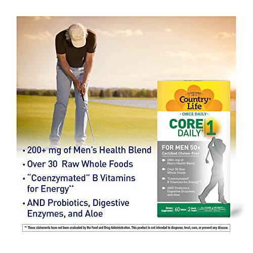 Country Life Core Daily-1 Multivitamins for Men 50+ - One Daily Multivitamin for Men with Vitamins, Minerals, Digestive Enzymes, Probiotics & Whole Foods - Certified Gluten Free - 11