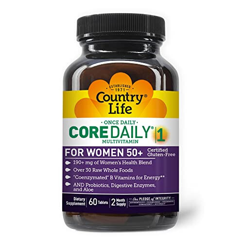 Country Life CORE Günlük-1 Kadınlar İçin 50+ Multivitamin - 50 Yaş Üzeri Kadınlar İçin Formüle Edilmiş, Tam Günlük Beslenme Kadın Sağlığı Karışımı, Koenzimleştirilmiş B Vitaminleri, Probiyotikler ve Sindirim Enzimleri ile - 1