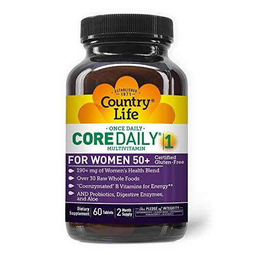 Country Life CORE Günlük-1 Kadınlar İçin 50+ Multivitamin - 50 Yaş Üzeri Kadınlar İçin Formüle Edilmiş, Tam Günlük Beslenme Kadın Sağlığı Karışımı, Koenzimleştirilmiş B Vitaminleri, Probiyotikler ve Sindirim Enzimleri ile - 1