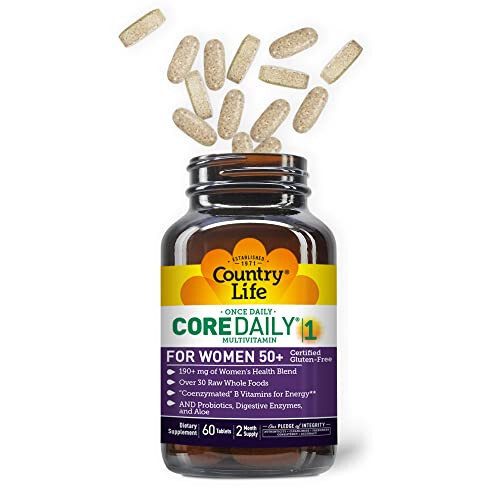 Country Life CORE Günlük-1 Kadınlar İçin 50+ Multivitamin - 50 Yaş Üzeri Kadınlar İçin Formüle Edilmiş, Tam Günlük Beslenme Kadın Sağlığı Karışımı, Koenzimleştirilmiş B Vitaminleri, Probiyotikler ve Sindirim Enzimleri ile - 3