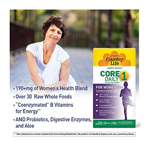 Country Life CORE Günlük-1 Kadınlar İçin 50+ Multivitamin - 50 Yaş Üzeri Kadınlar İçin Formüle Edilmiş, Tam Günlük Beslenme Kadın Sağlığı Karışımı, Koenzimleştirilmiş B Vitaminleri, Probiyotikler ve Sindirim Enzimleri ile - 5