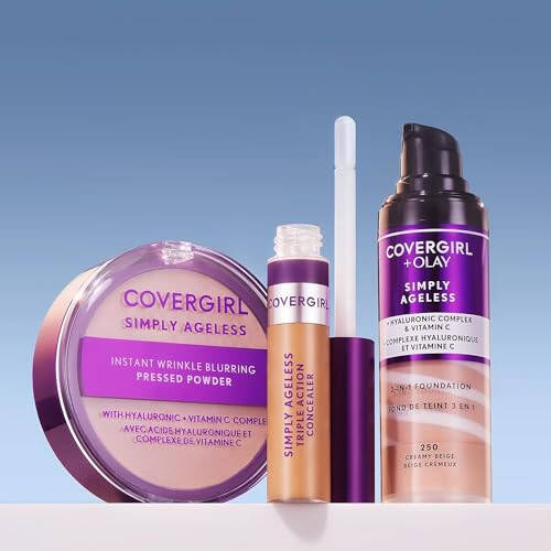 CoverGirl & Olay Simply Ageless 3-da-1 Suyuq Fonda, Mat Tug'unish, Hyaluronik & C Vitamini Formulasi, Hayvonlar Ustida Sinovdan O'tkazilmagan, Klassik Fil suyagi, 1 dona - 3