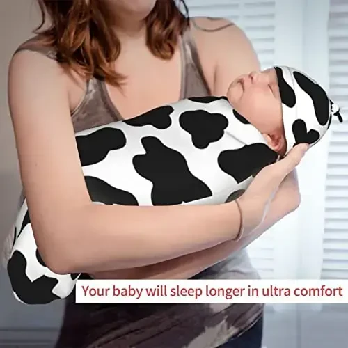 Cow Print Newborn Swaddle Blanket With Hat Set Baby Stuff Receiving Blankets Soft Transition Sleep Sacks Gifts For Infant Boys Girls - 6
