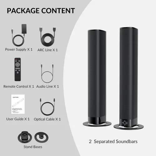 COWIN Sound Bar for TV, 2-in-1 Detachable Soundbar with Auto Volume Boost, TV Speakers with 3 EQ Modes, Bluetooth 5.3/ARC/Opt/AUX Connection for PC/Gaming/Projectors - COWIN (1)