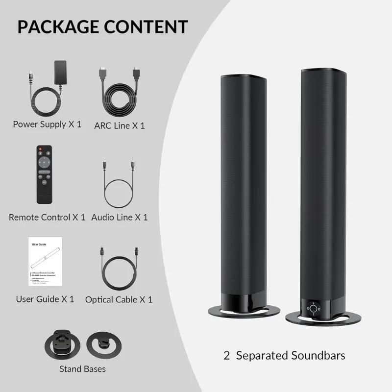COWIN Sound Bar for TV, 2-in-1 Detachable Soundbar with Auto Volume Boost, TV Speakers with 3 EQ Modes, Bluetooth 5.3/ARC/Opt/AUX Connection for PC/Gaming/Projectors - 2