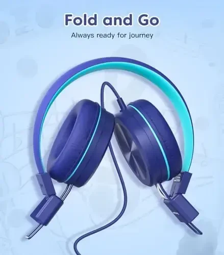 Cowyawn Kids Headphones, Toddler Headphones with Safe Volume Limiter 94dB, Wired School Headphones for Kid, 3.5mm Adjustable On-Ear Headphone for Boys/Girls/Children/Teens/iPad/Computer, Dark Blue - 5