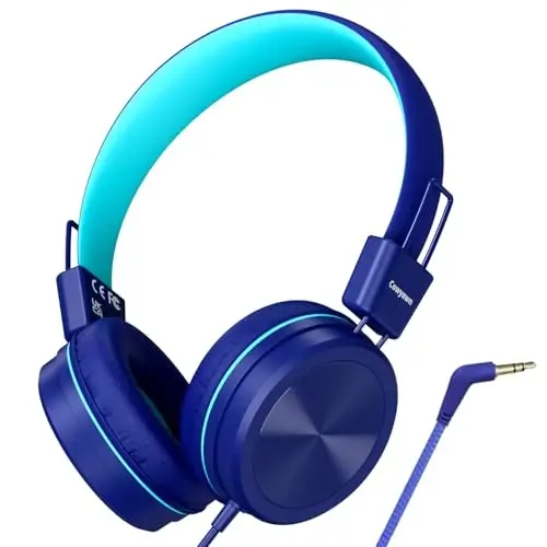 Cowyawn Kids Headphones, Toddler Headphones with Safe Volume Limiter 94dB, Wired School Headphones for Kid, 3.5mm Adjustable On-Ear Headphone for Boys/Girls/Children/Teens/iPad/Computer, Dark Blue - Cowyawn
