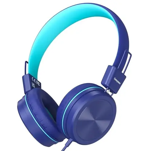 Cowyawn Kids Headphones, Toddler Headphones with Safe Volume Limiter 94dB, Wired School Headphones for Kid, 3.5mm Adjustable On-Ear Headphone for Boys/Girls/Children/Teens/iPad/Computer, Dark Blue - 4