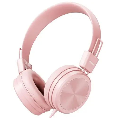 Cowyawn Kids Headphones, Toddler Headphones with Safe Volume Limiter 94dB, Wired School Headphones for Kid, 3.5mm Adjustable On-Ear Headphone for Boys/Girls/Children/Teens/iPad/Computer, Light Pink 