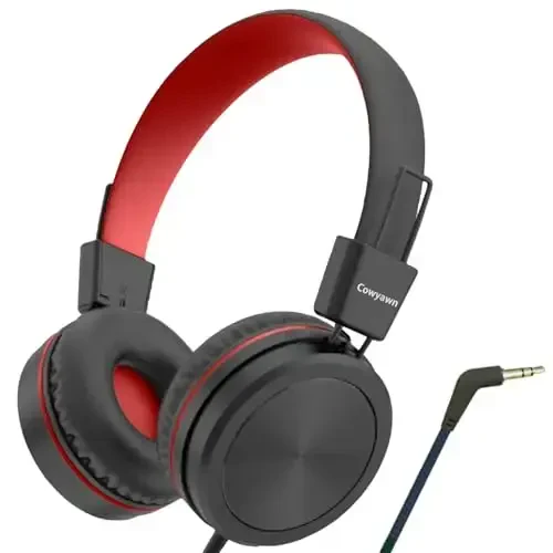 Cowyawn Kids Headphones, Toddler Headphone with Safe Volume Limiter 94dB, Wired School Headphones for Kid, 3.5mm Adjustable On-Ear Headphone for Boys/Girls/Children/Teens/iPad/Computer, Red Black - 6