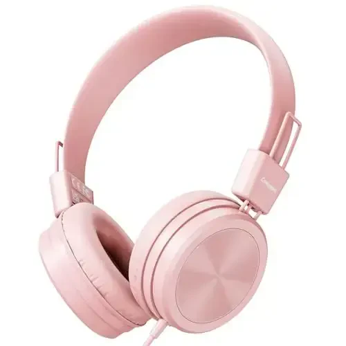 Cowyawn Kids Headphones, Toddler Headphones with Safe Volume Limiter 94dB, Wired School Headphones for Kid, 3.5mm Adjustable On-Ear Headphone for Boys/Girls/Children/Teens/iPad/Computer, Light Pink - 1