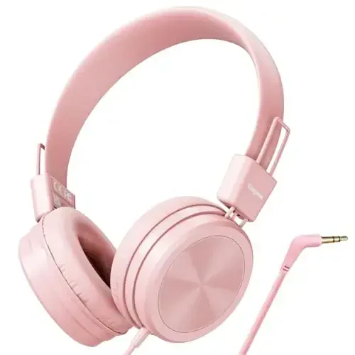 Cowyawn Kids Headphones, Toddler Headphones with Safe Volume Limiter 94dB, Wired School Headphones for Kid, 3.5mm Adjustable On-Ear Headphone for Boys/Girls/Children/Teens/iPad/Computer, Light Pink - 2