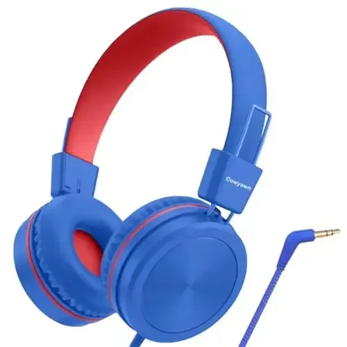 Cowyawn Kids Headphones, Toddler Headphones with Safe Volume Limiter 94dB, Wired School Headphones for Kid, 3.5mm Adjustable On-Ear Headphone for Boys/Girls/Children/Teens/iPad/Computer, Navy Red - 1