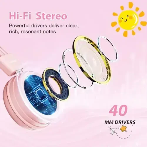 Cowyawn USB Type C maktab uchun bolalar naushniklari, 94dB ovoz balandligi cheklangan, USB C simli bolalar naushniklari, HD stereo ovoz, o‘g‘il/qizlar uchun buklanadigan yengil quloq usti USB-C simli naushniklar, och pushti - 4