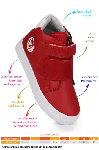 Coyote Cırtlı Kız Bebek Günlük Bot Ayakkabı-Kırmızı - KIKO KIDS (1)