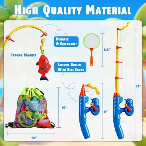 CozyBomB™ Bolalar uchun magnit baliq ovlash hovuzi o'yinchoqlari - Su stoli vannaxonasi bolalar partiyasi o'yinchoqlari, qutb tayoqchasi to'ri, plastik suzib yuruvchi baliqlar, bolalar rangi, okean dengiz hayvonlari sovg'alari, 3 4 5 6 yosh - 3