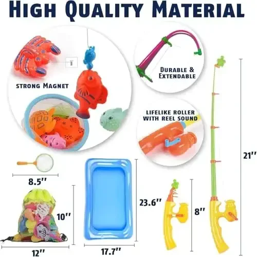 CozyBomB™ Bolalar uchun magnitli baliq o'yinchoqlari to'plami | Suv stoli vannasi bolalar havuz partiyasi va tayoq novda to'ri, plastik suzuvchi baliq chaqaloq rangi okean dengiz hayvonlari tug'ilgan kun 3 4 5 6 yosh - 3