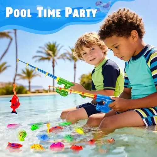 CozyBomB™ Magnetic Fishing Pool Toys Game for Kids - Water Table Bathtub Kiddie Party Toy with Pole Rod Net Plastic Floating Fish Toddler Color Ocean Sea Animals Gifts Age 3 4 5 6 Year Old - 4