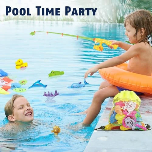 CozyBomB™ Magnetic Fishing Pool Toys Game for Kids - Water Table Bathtub Kiddie Party Toy with Pole Rod Net Plastic Floating Fish Toddler Color Ocean Sea Animals Gifts Age 3 4 5 6 Year Old - 3