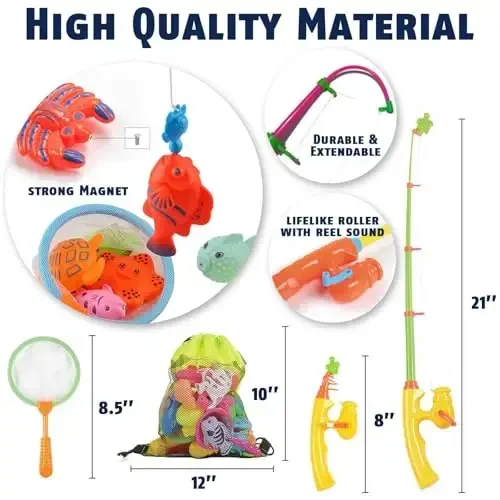 CozyBomB™ Magnetic Fishing Toys Game Set for Kids | Water Table Bathtub Kiddie Pool Party & Pole Rod Net, Plastic Floating Fish Toddler Color Ocean Sea Animals Birthday Age 3 4 5 6 Year - 3