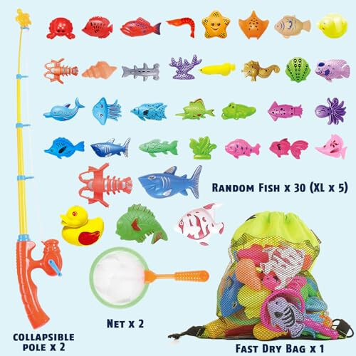 CozyBomB™ Magnetic Fishing Toys Game Set for Kids | Water Table Bathtub Kiddie Pool Party Pole Rod Net, Outdoor Plastic Floating Fish, Toddler Bath Color Ocean Sea Animals Birthday Gift Age 3-5 6 4-8 - 6