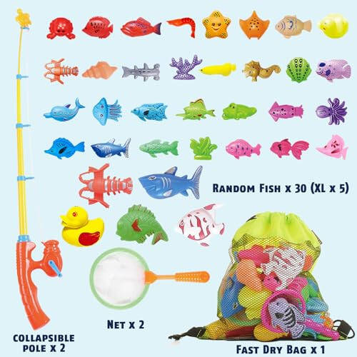 CozyBomB™ Magnetic Fishing Toys Game Set for Kids | Water Table Bathtub Kiddie Pool Party Pole Rod Net, Outdoor Plastic Floating Fish, Toddler Bath Color Ocean Sea Animals Birthday Gift Age 3-5 6 4-8 - 6