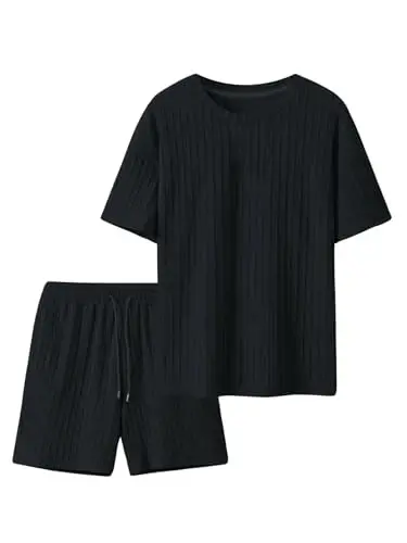COZYEASE Men's 2 Piece Outfits Short Sleeve Crewneck Summer T Shirt and Drawstring Casual Track Shorts Set - 5