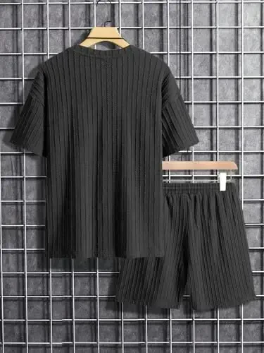 COZYEASE Men's 2 Piece Outfits Short Sleeve Crewneck Summer T Shirt and Drawstring Casual Track Shorts Set - MODAZONE (1)