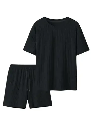 COZYEASE Men's 2 Piece Outfits Short Sleeve Crewneck Summer T Shirt and Drawstring Casual Track Shorts Set - 5