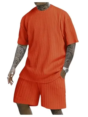 COZYEASE Men's 2 Piece Outfits Short Sleeve Crewneck Summer T Shirt and Drawstring Casual Track Shorts Set - 1