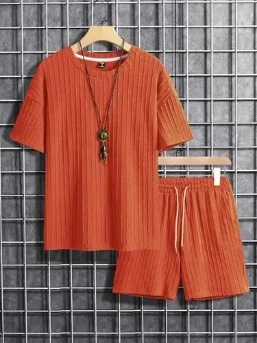 COZYEASE Men's 2 Piece Outfits Short Sleeve Crewneck Summer T Shirt and Drawstring Casual Track Shorts Set - MODAZONE (1)