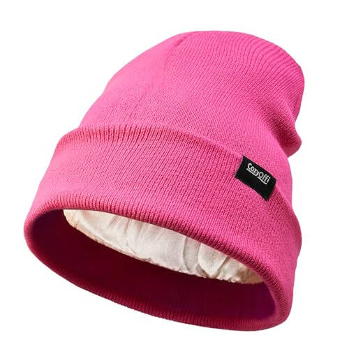 COZYOFFI Satin Lined Beanies Hat: Silk Lined Winter Beanies for Women Men - Slouchy Beanie for Curly Hair - 1