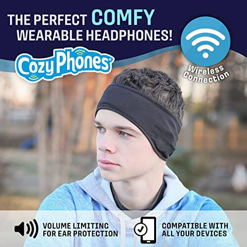 CozyPhones Uyku Kulaklıkları - Kablosuz Kulak Üstü Kulaklıklar - Ultra İnce Serin Örgü Kablosuz Kulaklıklar Yan Uyuyanlar, Meditasyon, Koşu, Dizüstü Bilgisayar ve Telefon İçin - Siyah Lycra - 2