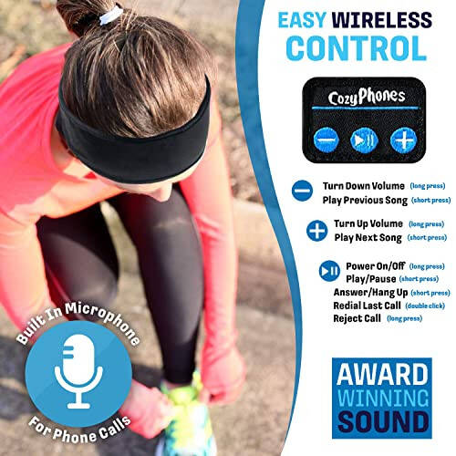 CozyPhones Uyku Kulaklıkları - Kablosuz Kulak Üstü Kulaklıklar - Ultra İnce Serin Örgü Kablosuz Kulaklıklar Yan Uyuyanlar, Meditasyon, Koşu, Dizüstü Bilgisayar ve Telefon İçin - Siyah Lycra - 4