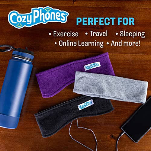 CozyPhones Uyku Kulaklıkları - Kablosuz Kulak Üstü Kulaklıklar - Ultra İnce Serin Örgü Kablosuz Kulaklıklar Yan Uyuyanlar, Meditasyon, Koşu, Dizüstü Bilgisayar ve Telefon İçin - Siyah Lycra - 7