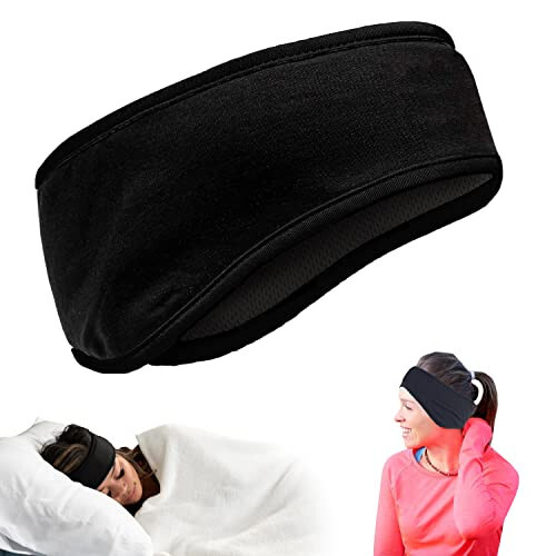 CozyPhones Uyqu Quloqchinlari - Simsiz Quloq Usti Quloqchinlar - Ultra Yupqa Salqin To'rli Simsiz Quloqchinlar Yon Boshga Yotuvchilar, Meditatsiya, Yugurish, Noutbuk va Telefon Uchun - Qora Laykra - CozyPhones