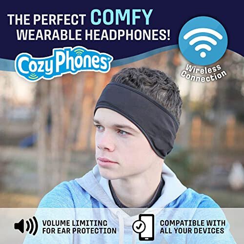 CozyPhones Uyqu Quloqchinlari - Simsiz Quloq Usti Quloqchinlar - Ultra Yupqa Salqin To'rli Simsiz Quloqchinlar Yon Boshga Yotuvchilar, Meditatsiya, Yugurish, Noutbuk va Telefon Uchun - Qora Laykra - CozyPhones (1)
