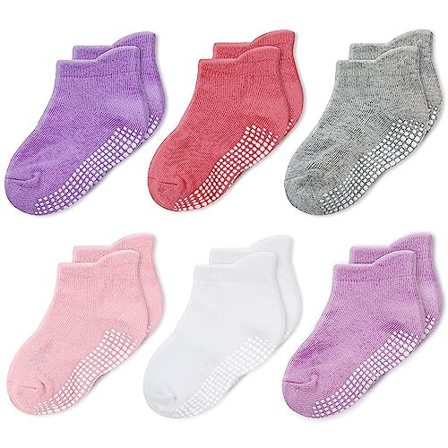 CozyWay Ankle Style Socks with Grippers for Little Girls & Boys, Infants, Toddlers, Children - 6 & 9 Pairs - 31