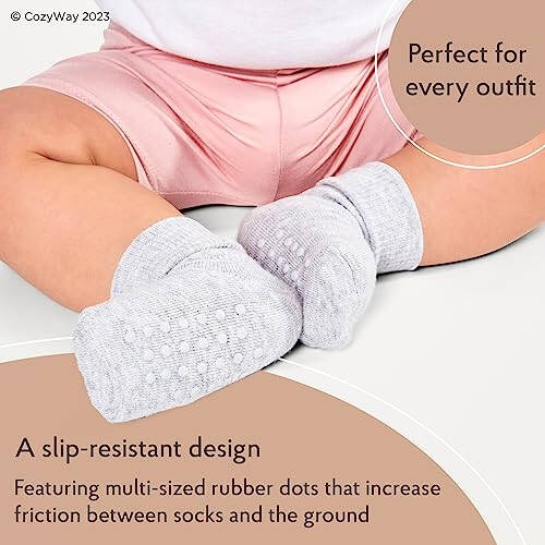 CozyWay Ankle Style Socks with Grippers for Little Girls & Boys, Infants, Toddlers, Children - 6 & 9 Pairs - 33