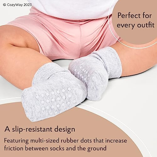 CozyWay Ankle Style Socks with Grippers for Little Girls & Boys, Infants, Toddlers, Children - 6 & 9 Pairs - 21